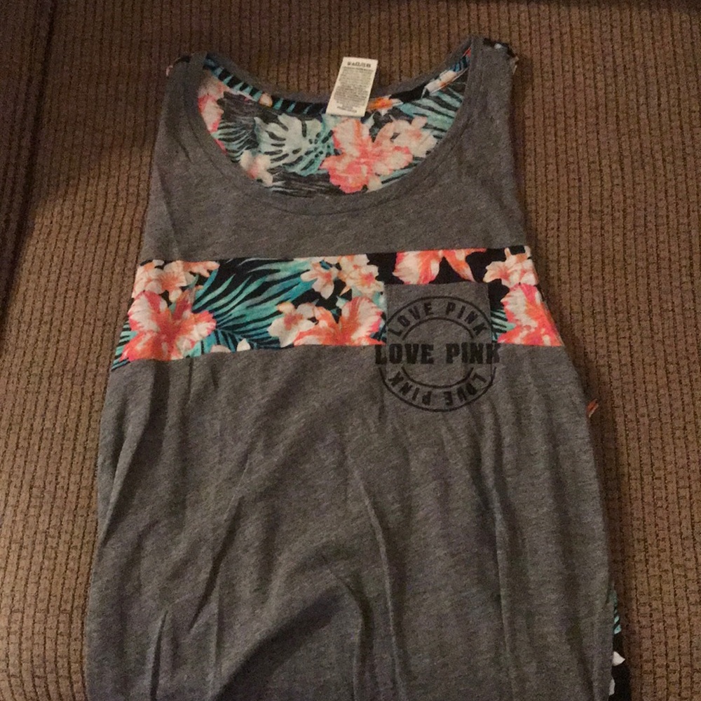 PINK Grey and Floral Print Pocket Tank - Size S